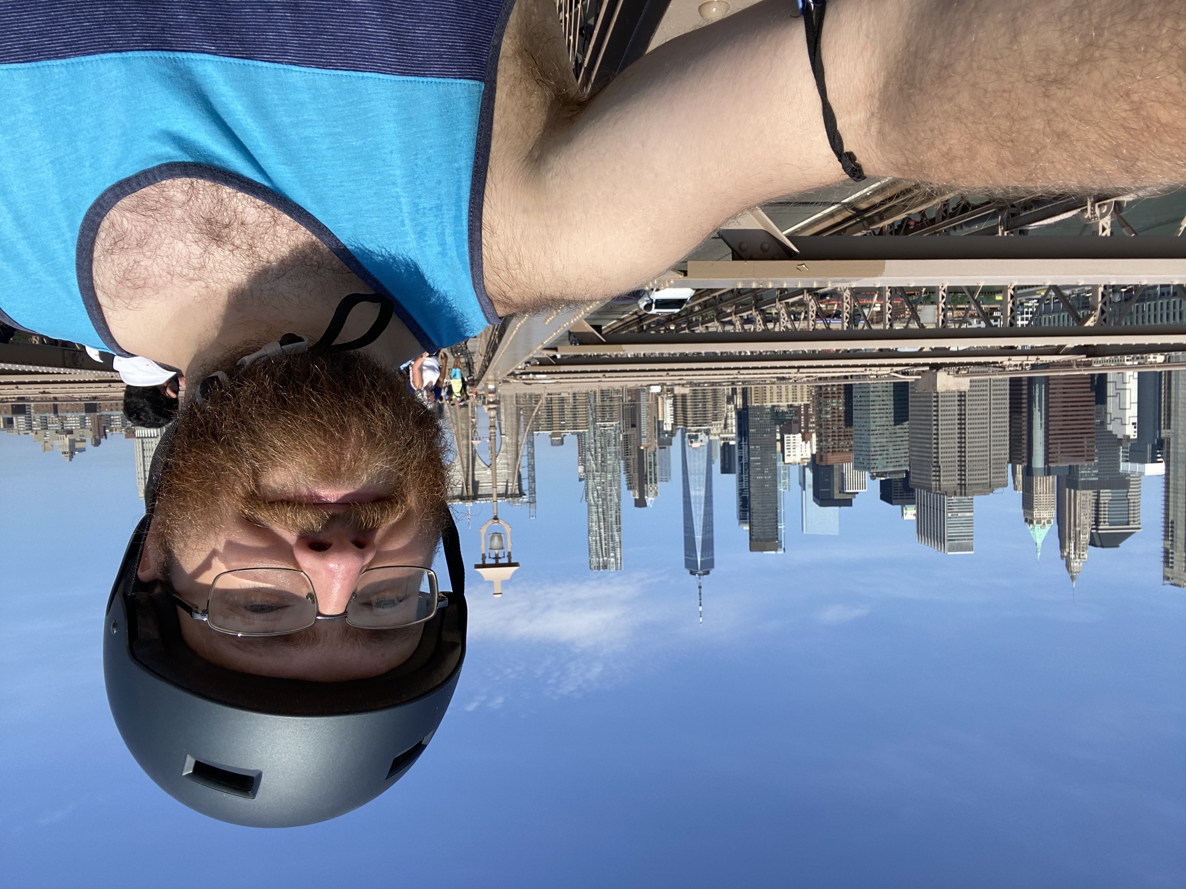 Selfie on the Brooklyn Bridge with Manhattan in the background
