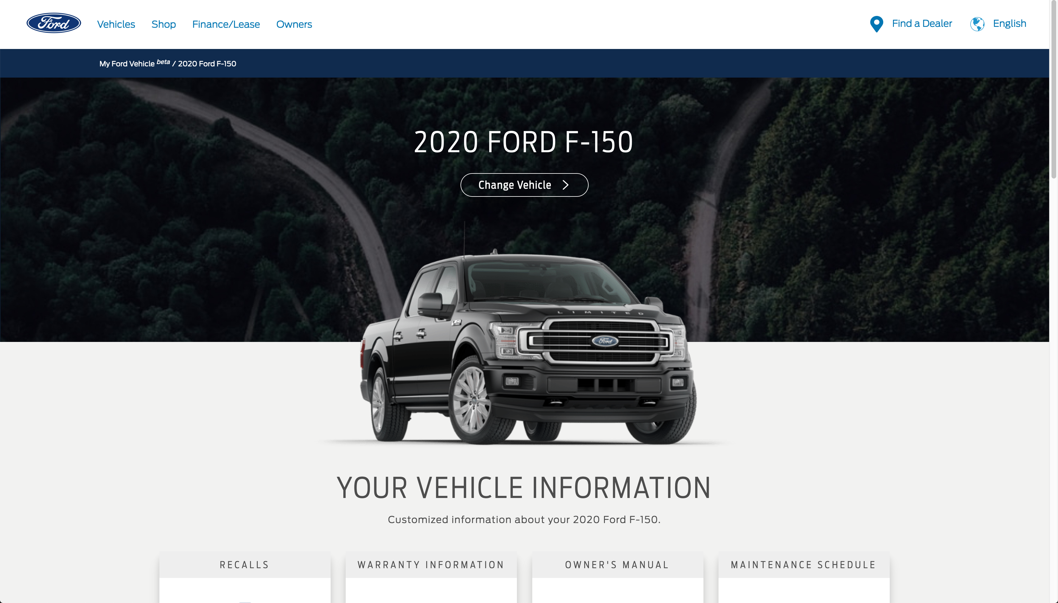 Image of F-150 owner page